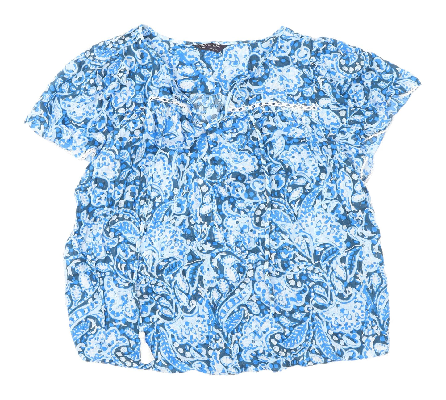 Marks & Spencer Women's Blue Floral Blouse, Size 14