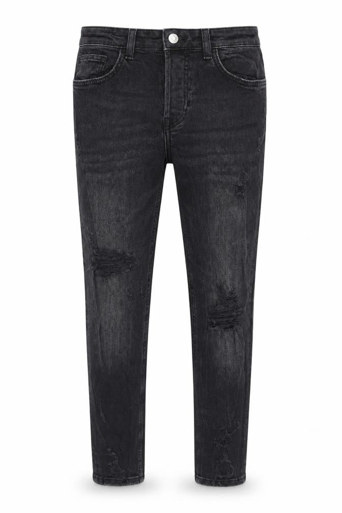Front view of Zara Men's Black Skinny Distressed Jeans, size 12