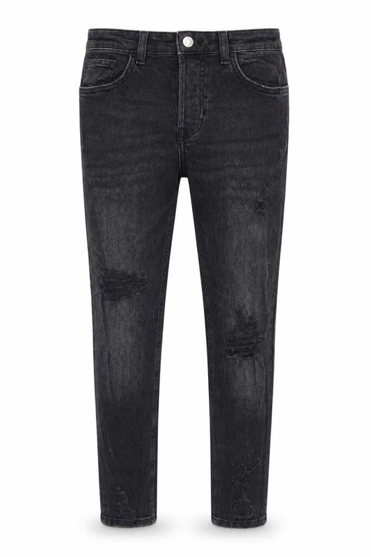 Front view of Zara Men's Black Skinny Distressed Jeans, size 12