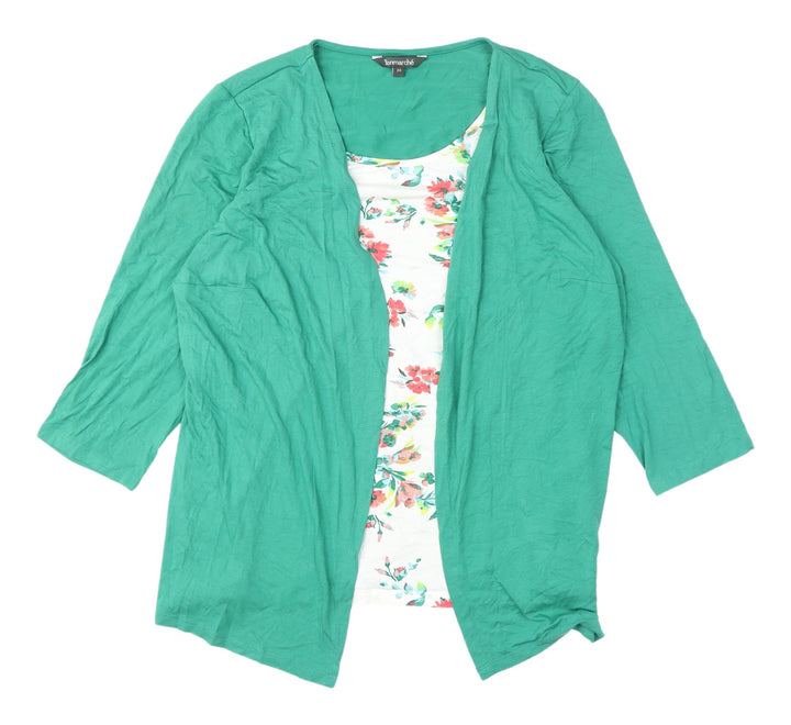 Bonmarché Green Floral Tunic Blouse - Size 20, 3/4 Sleeve