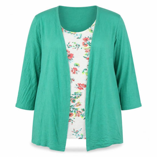 Bonmarché Green Floral Tunic Blouse - Size 20, 3/4 Sleeve