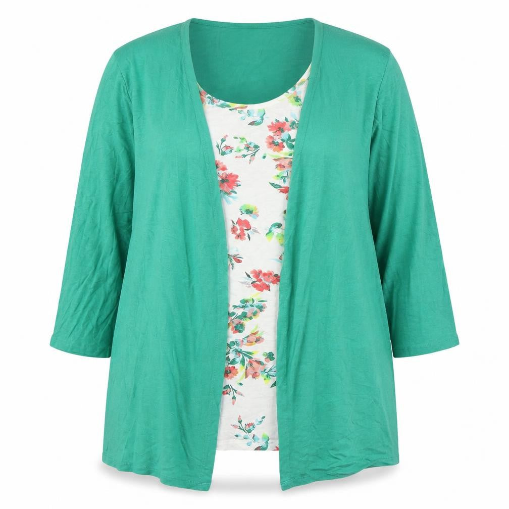 Bonmarché Green Floral Tunic Blouse - Size 20, 3/4 Sleeve