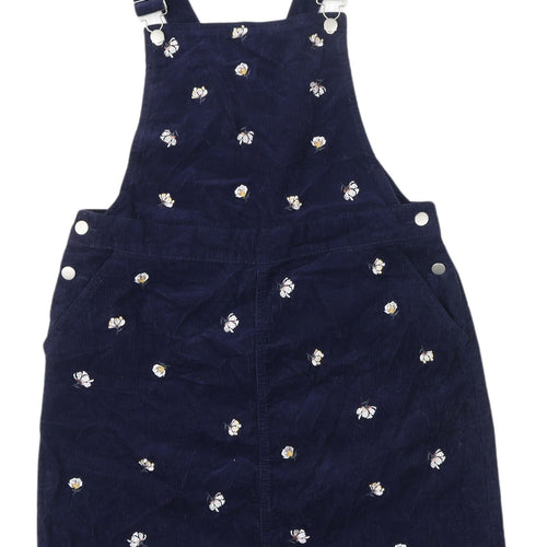 Tu Blue Corduroy Floral Pinafore Dress, Size 14, Women's Casual