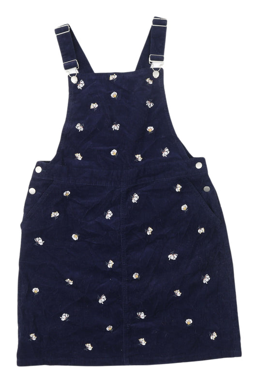 Tu Blue Corduroy Floral Pinafore Dress, Size 14, Women's Casual