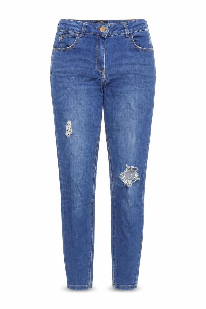 Front view of Matalan Women's Blue Skinny Jeans, size 8, - Distressed