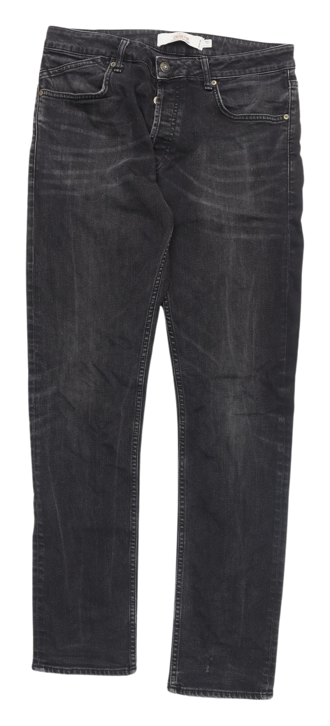 Topman Black Straight Jeans, Unisex Adults Size 34