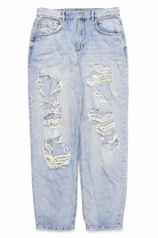 Front view of Collusion Blue Distressed Boyfriend Jeans L Women
