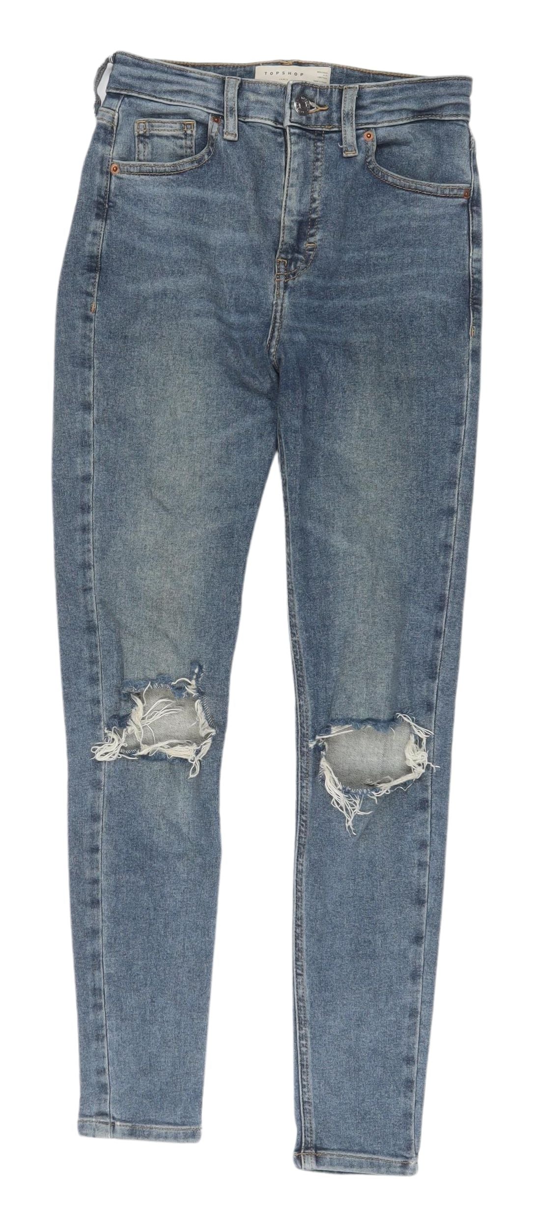 Topshop Women's Blue Skinny Distressed Jeans Size 8