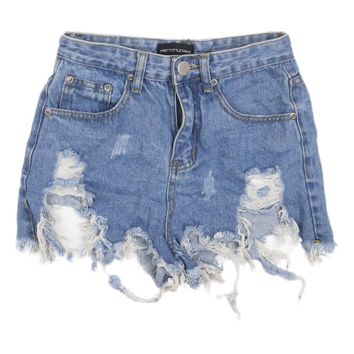 PrettyLittleThing Women's Blue Cut-Off Denim Shorts UK 4