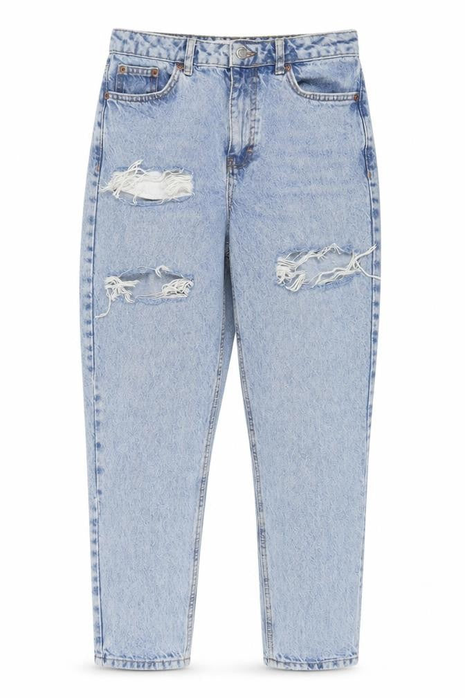 Front view of Topshop Women's Blue Distressed Mom Jeans UK 10