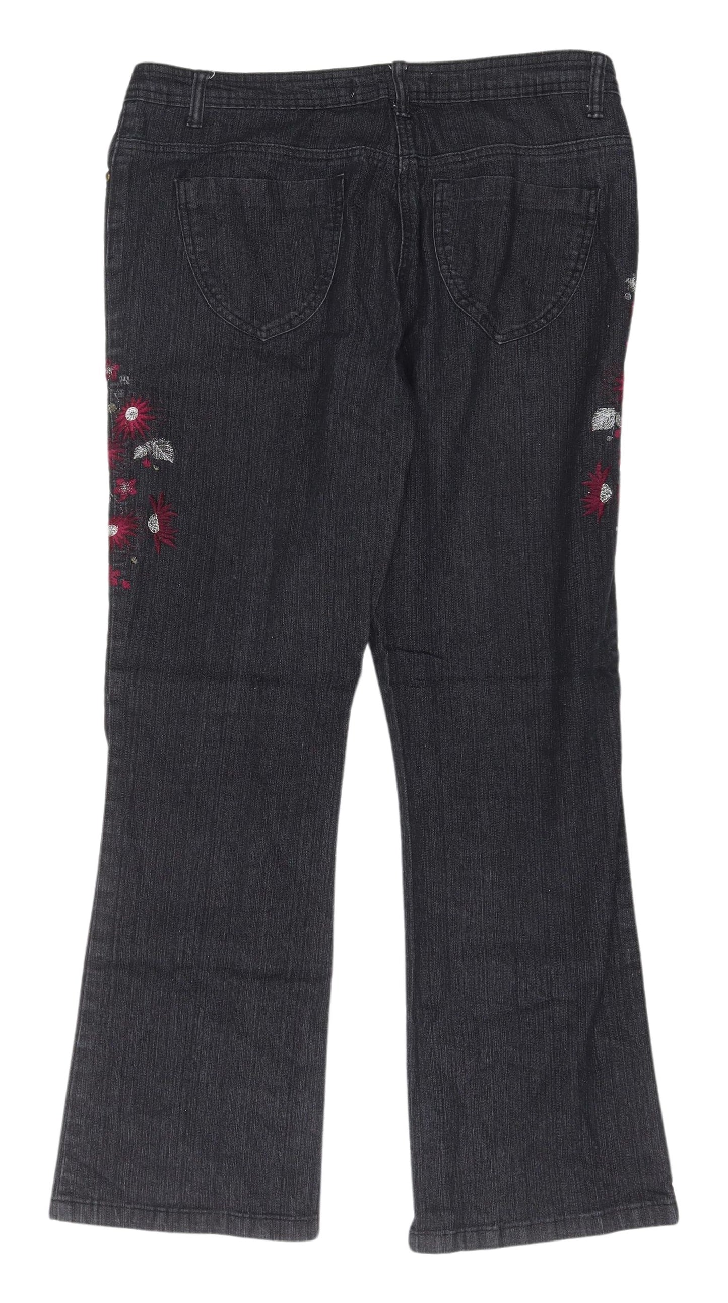 Bm Women's Black Embroidered Bootcut Jeans Size 14