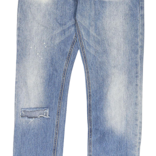 MNML Men's Light Blue Distressed Straight Jeans