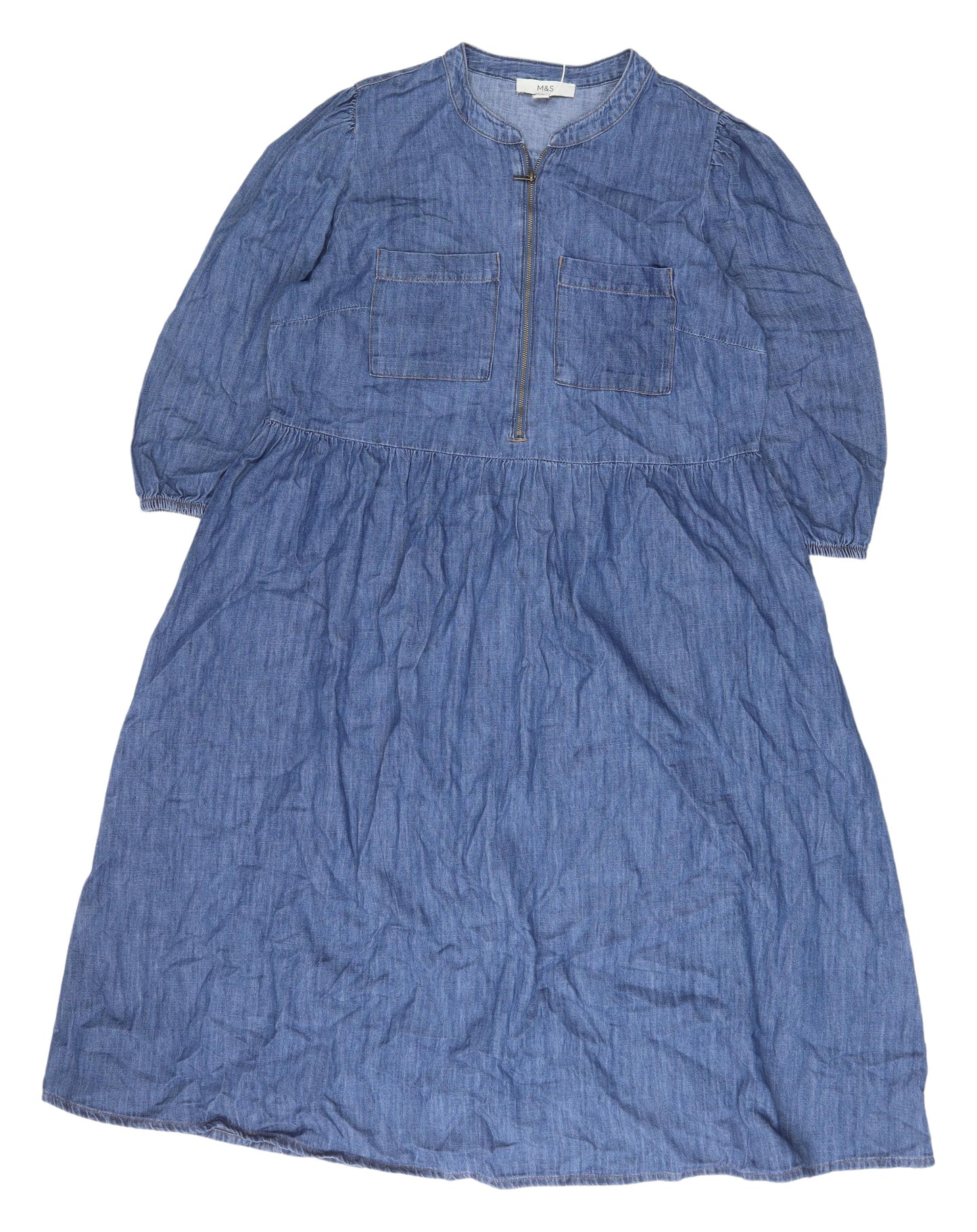 Marks and Spencer Blue Denim Shirt Dress 14