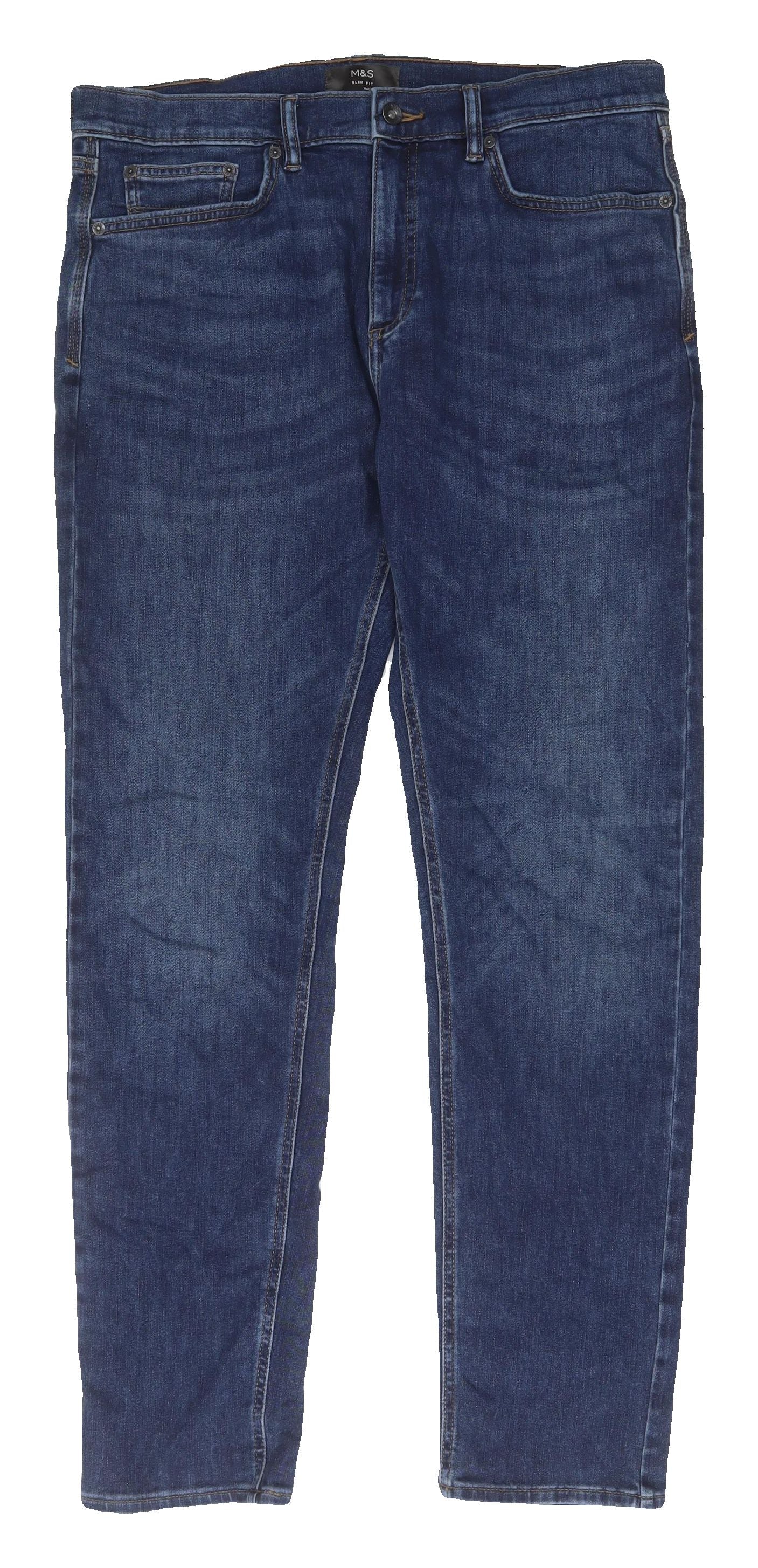 Marks and Spencer Men's Blue Straight Fit Denim Jeans