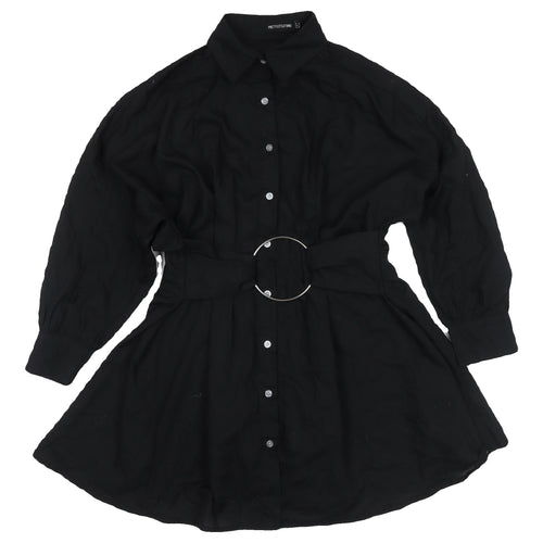 PrettyLittleThing Black Shirt Dress, Size 8, Women's, Collared