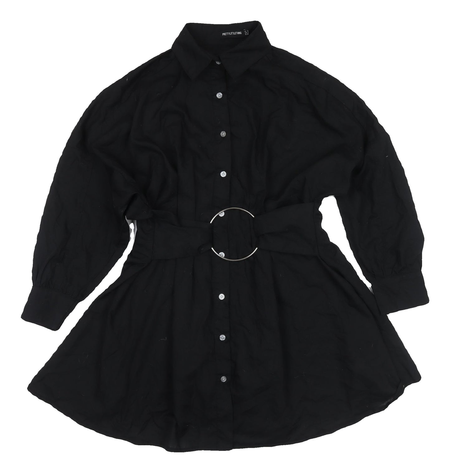 PrettyLittleThing Black Shirt Dress, Size 8, Women's, Collared