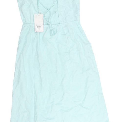 Warehouse Blue Linen Slip Dress Size 6 Women's Fashion