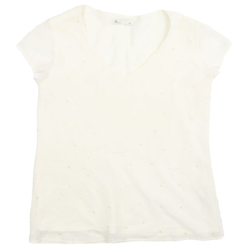 BHS Women's White Embroidered T-Shirt Size 12