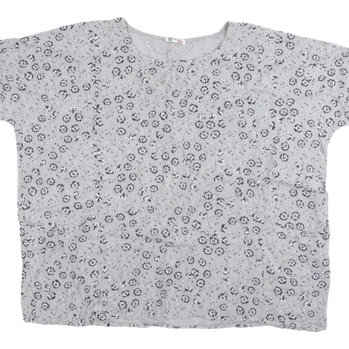 Women's Grey Floral Blouse, Cotton, Size 12, Made in Italy
