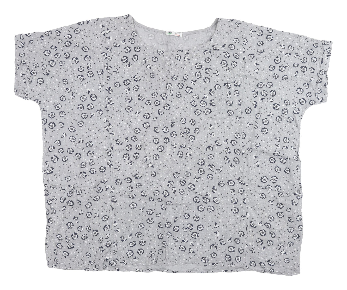 Women's Grey Floral Blouse, Cotton, Size 12, Made in Italy