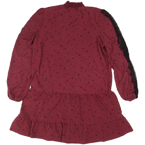 Next Women's Red Shift Dress Size 14, High Neck, Lace Accents