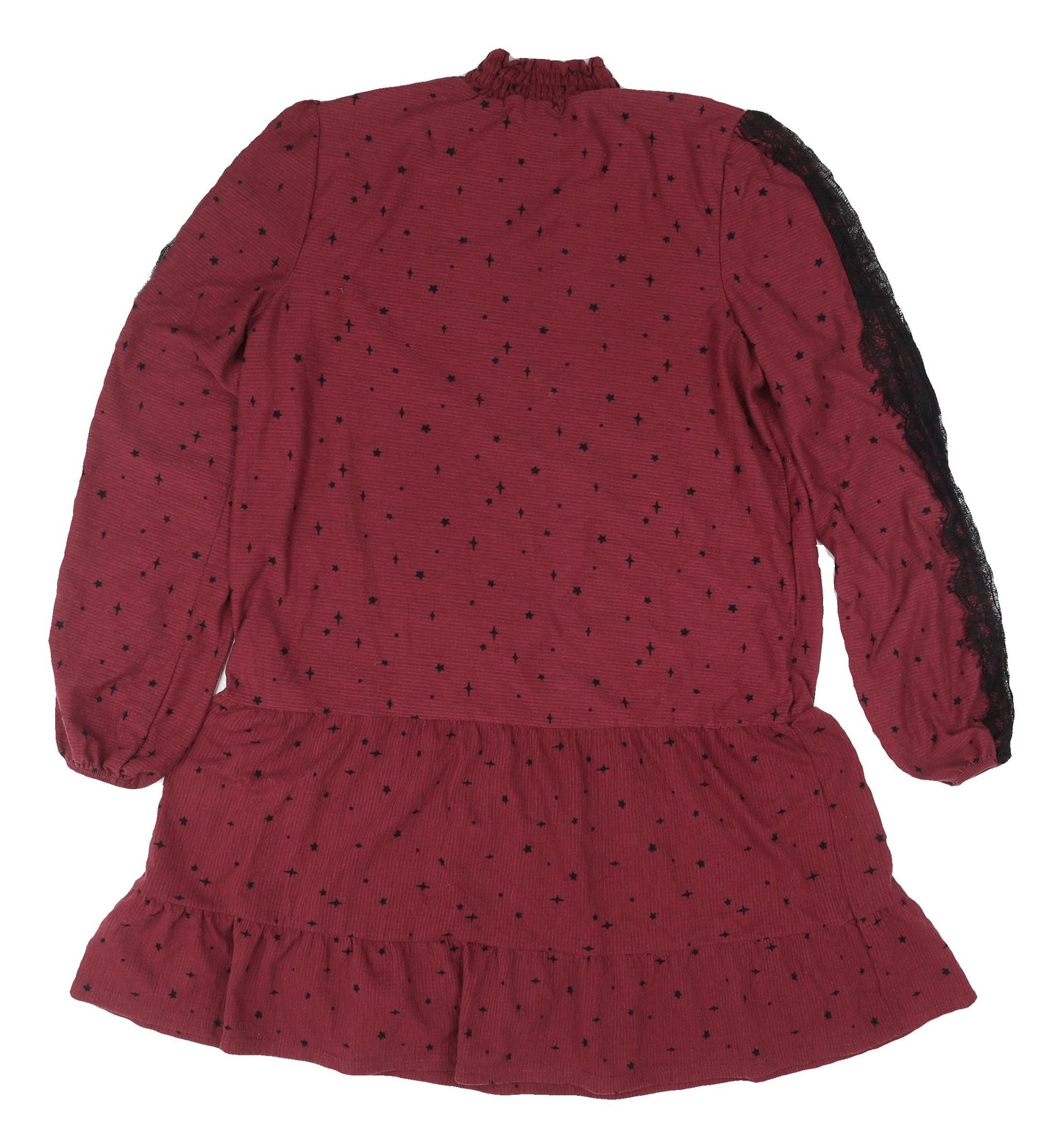 Next Women's Red Shift Dress Size 14, High Neck, Lace Accents