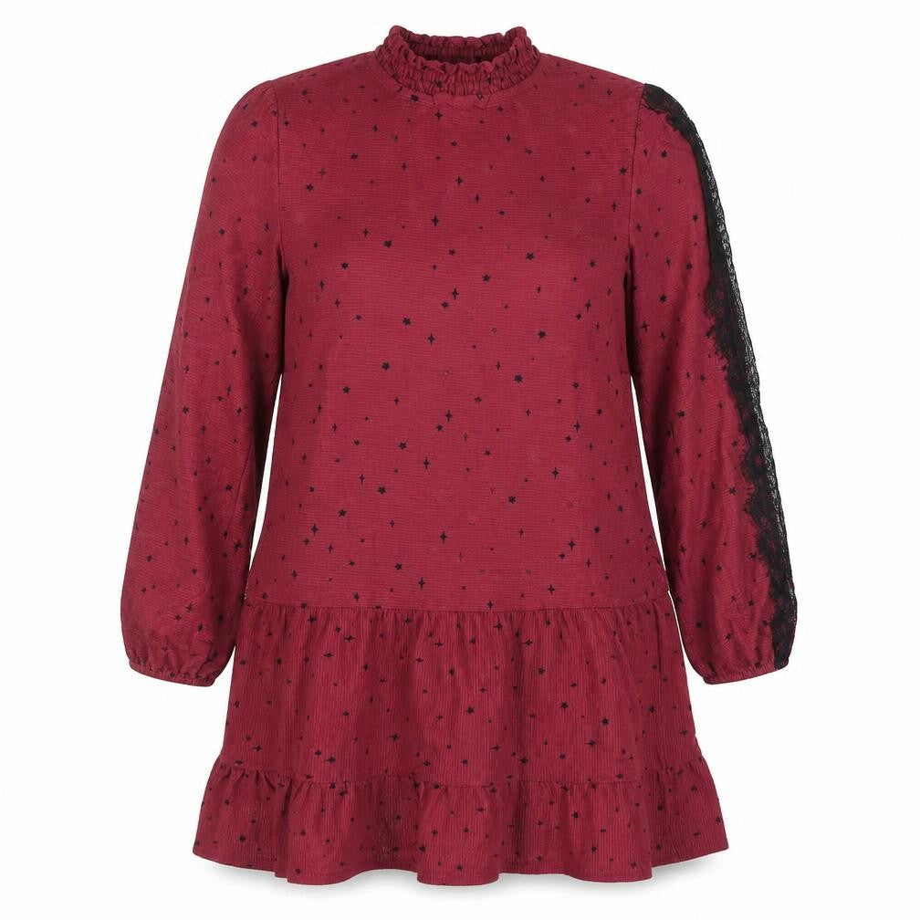 Next Women's Red Shift Dress Size 14, High Neck, Lace Accents