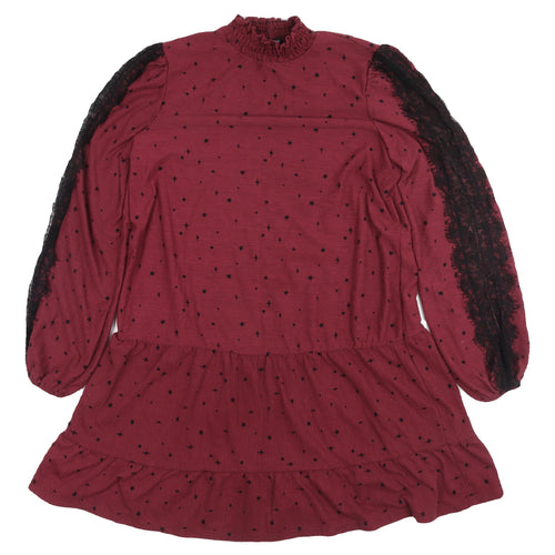 Next Women's Red Shift Dress Size 14, High Neck, Lace Accents