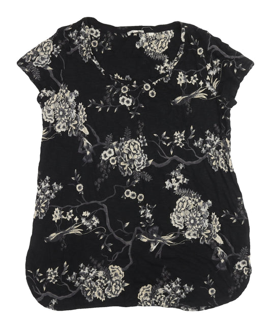 Fat Face Women's Black Floral T-Shirt, Size L, Casual Wear