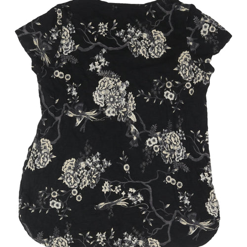 Fat Face Women's Black Floral T-Shirt, Size L, Casual Wear