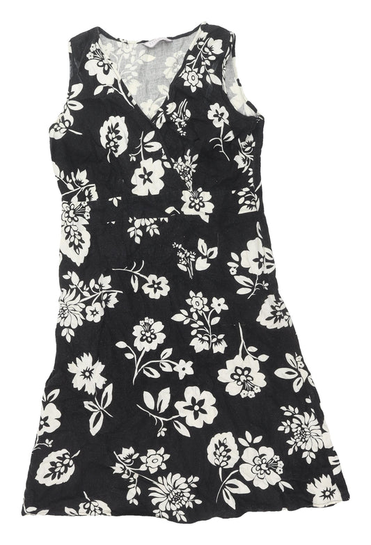 Epilogue Women's Black Floral Linen Viscose A-Line Dress