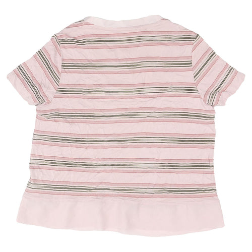Marks and Spencer Women's Pink Striped V-Neck T-Shirt, Size 14