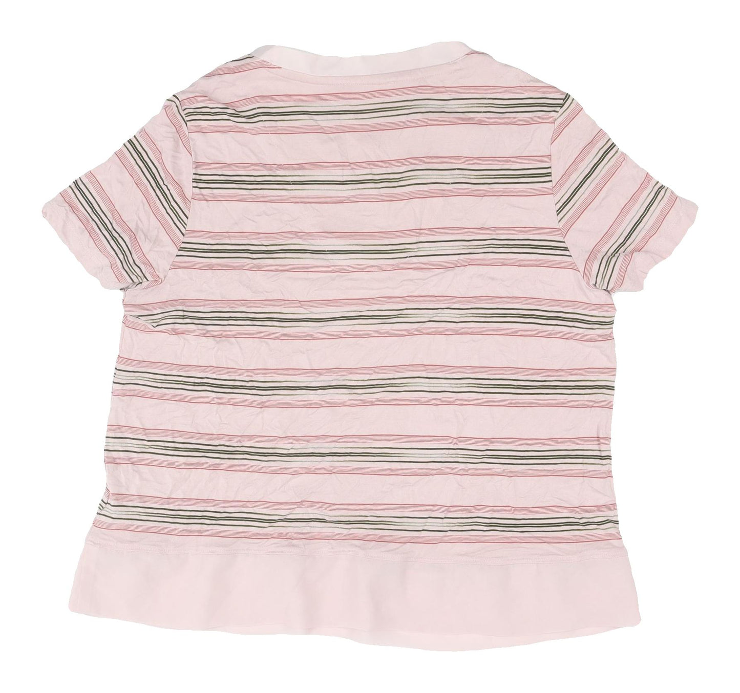 Marks and Spencer Women's Pink Striped V-Neck T-Shirt, Size 14