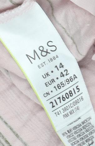 Marks and Spencer Women's Pink Striped V-Neck T-Shirt, Size 14