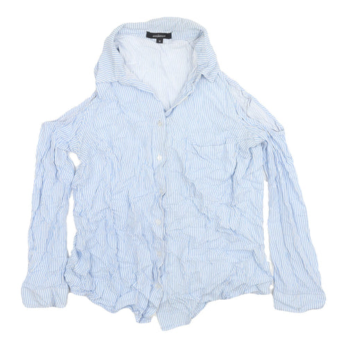 Ambiance Women's M Blue Striped Cold Shoulder Shirt