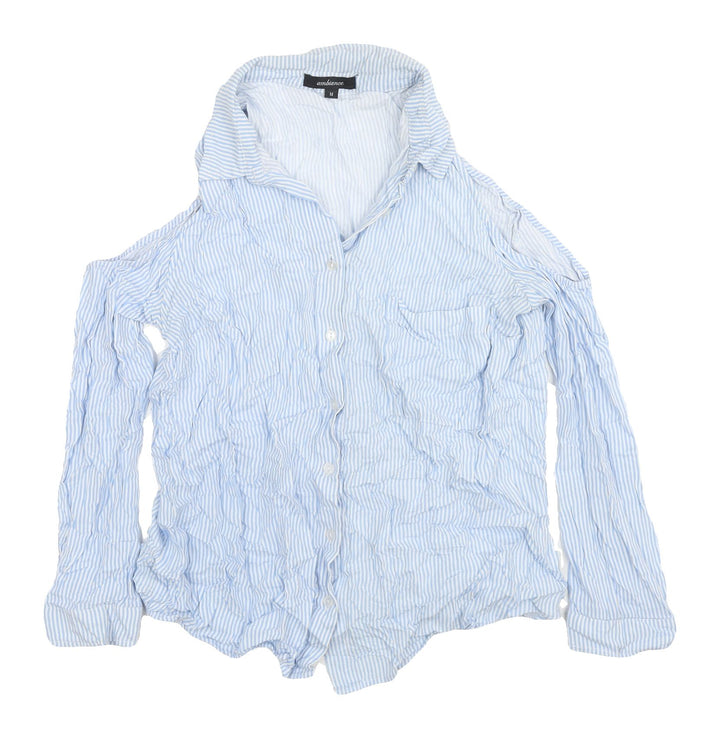 Ambiance Women's M Blue Striped Cold Shoulder Shirt