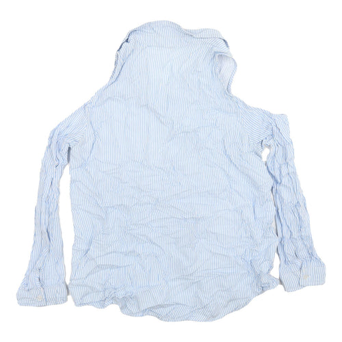 Ambiance Women's M Blue Striped Cold Shoulder Shirt