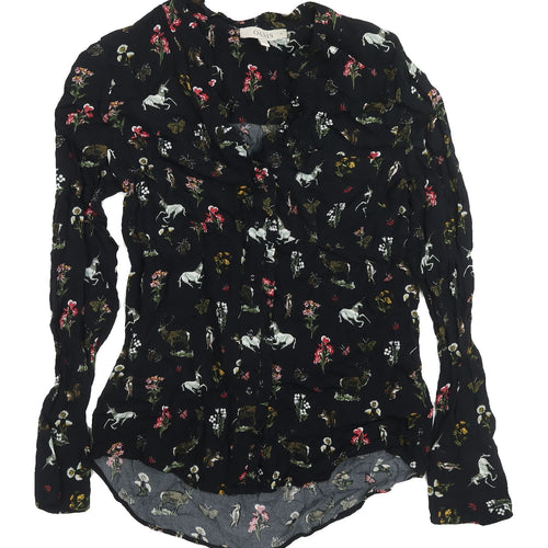 Oasis Women's Black Animal Print Tunic Blouse Size 10
