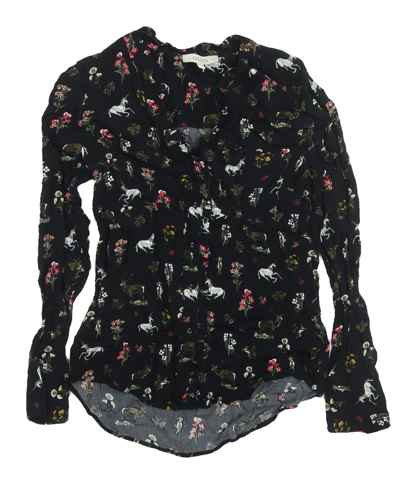 Oasis Women's Black Animal Print Tunic Blouse Size 10