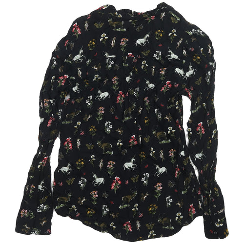 Oasis Women's Black Animal Print Tunic Blouse Size 10