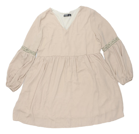 Yoins Beige A-Line Dress with Lace Accents, Size M