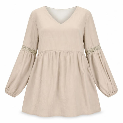 Yoins Beige A-Line Dress with Lace Accents, Size M