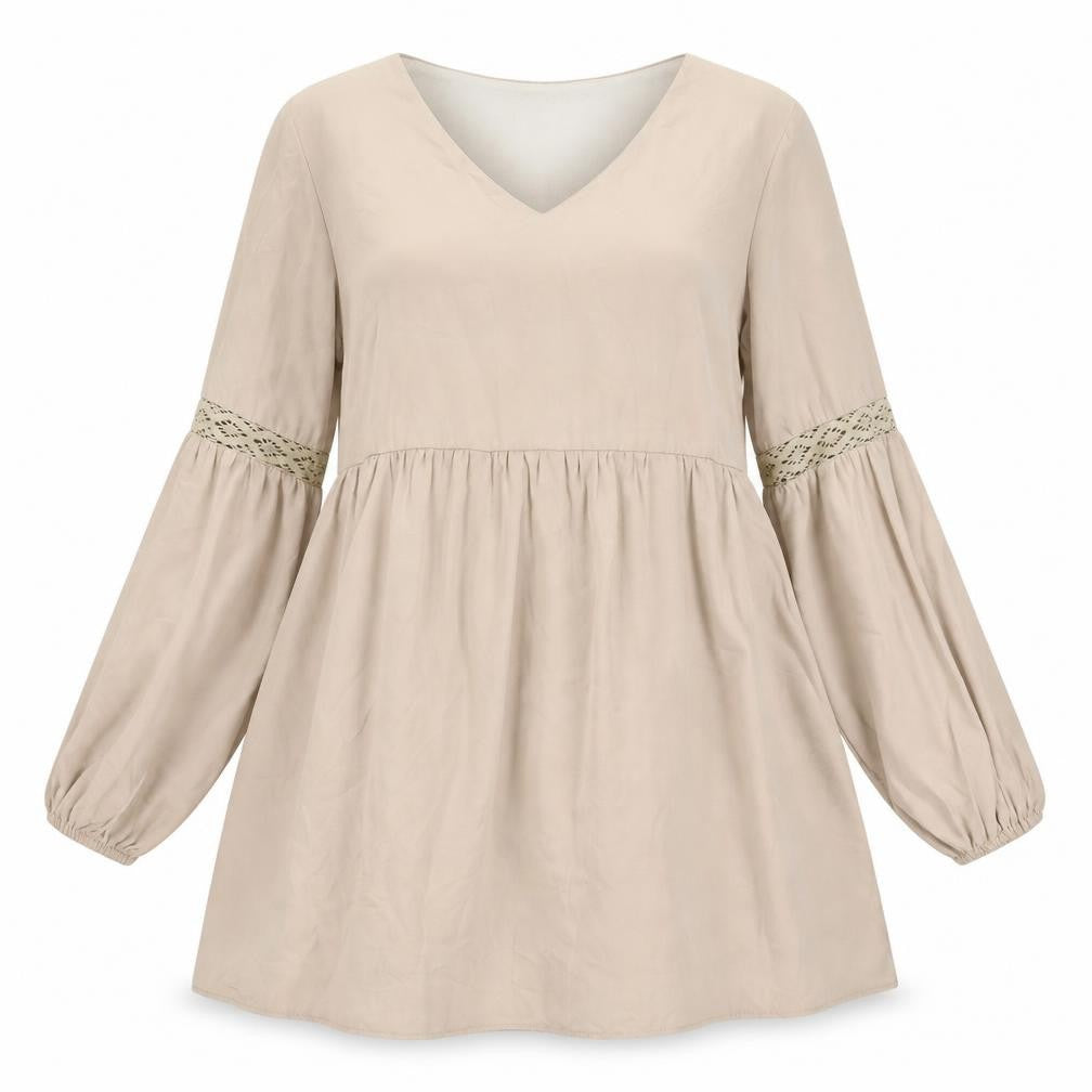 Yoins Beige A-Line Dress with Lace Accents, Size M
