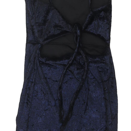 PrettyLittleThing Blue Velvet Bodycon Dress UK 8