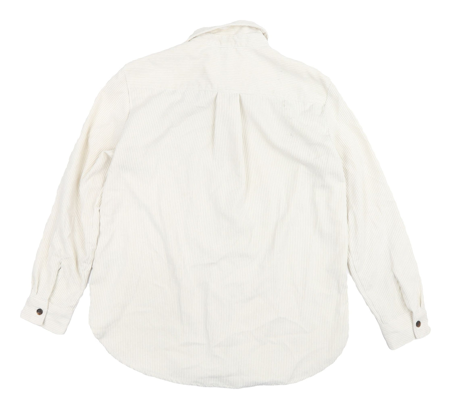 H&M Women's White Striped Corduroy Button-Up Shirt