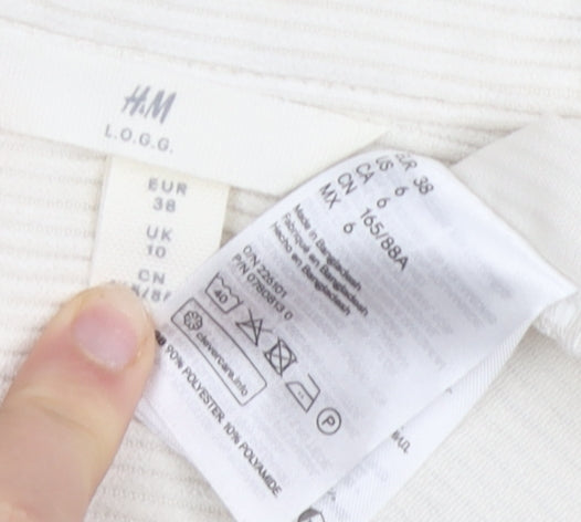 H&M Women's White Striped Corduroy Button-Up Shirt