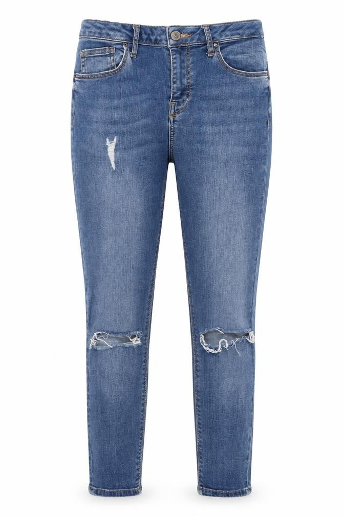 Front view of Topshop Women's Blue Skinny Distressed Jeans -, size 28