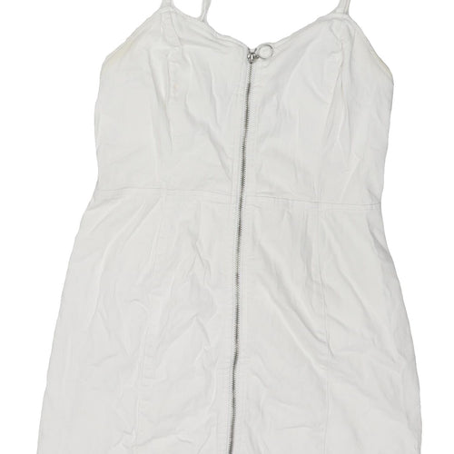 Denim Co. Women's White Slip Dress Size 10 Casual Zip