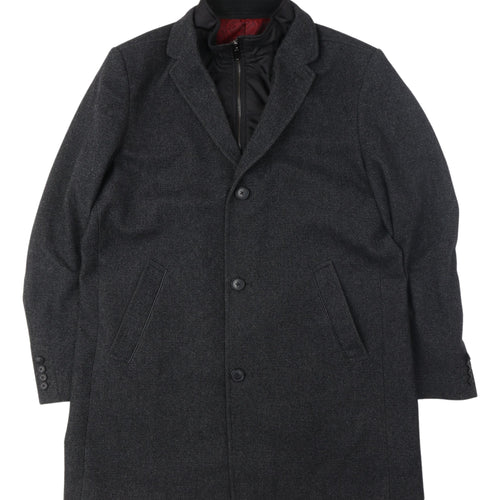 Hafnium Unisex Black Wool Blend Long Overcoat Size 30