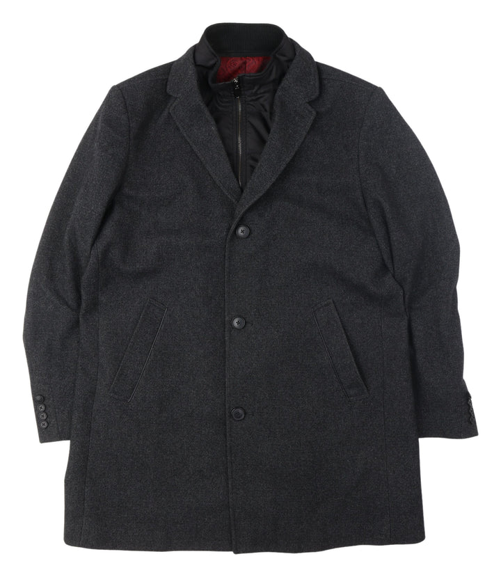 Hafnium Unisex Black Wool Blend Long Overcoat Size 30